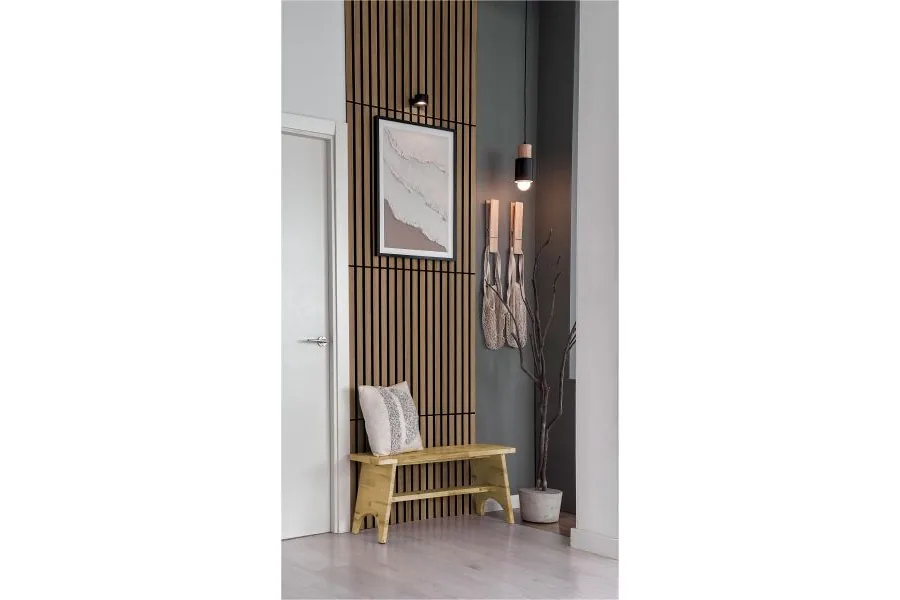 Akustikpaneele, schallabsorbierend, Eiche rustikal, 2400 x 305 x 10,3 mm, Echtholzfurnier, FSC 100%, TSUD-COC-001718-ZZ (1,488 m² / Paket)