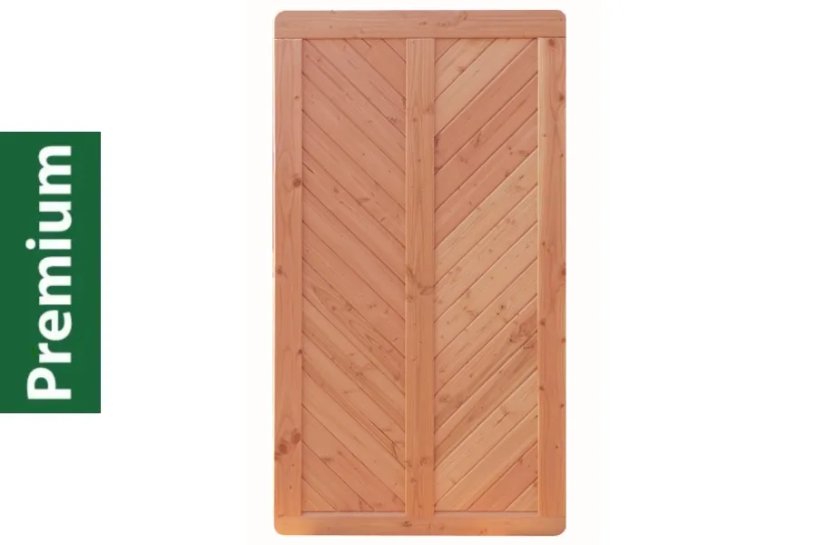 Premium Douglasie Sichtschutzzaun Holz, 98,5 cm (B) x 178,5 cm (H), Fischgrätmuster mit Mittelsträbe - natur