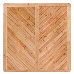 Premium Douglasie Sichtschutzzaun Holz, 178,5 cm (B) x 178,5 cm (H), Fischgrätmuster mit Mittelsträbe - natur