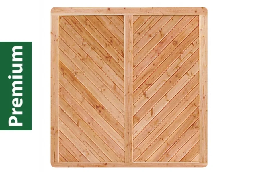 Premium Douglasie Sichtschutzzaun Holz, 178,5 cm (B) x 178,5 cm (H), Fischgrätmuster mit Mittelsträbe - natur