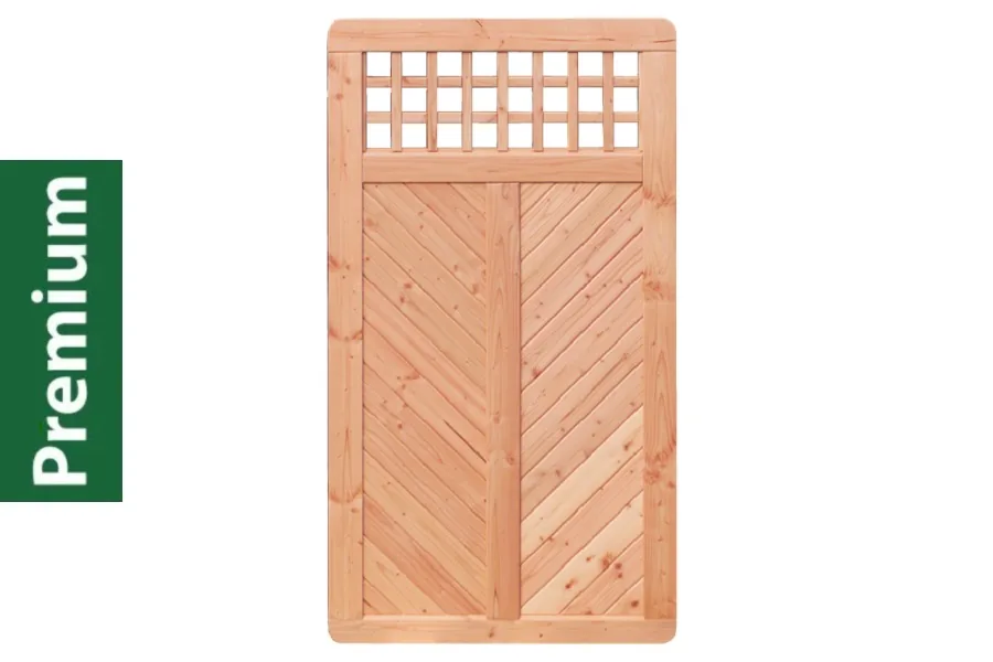 Premium Douglasie Sichtschutzzaun Holz, 98,5 cm (B) x 178,5 cm (H), Fischgrätmuster mit Mittelsträbe und waagerechtem Gitter - natur