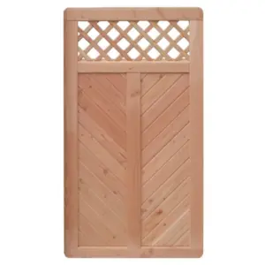 Premium Douglasie Sichtschutzzaun Holz, 98,5 cm (B) x 178,5 cm (H), Fischgrätmuster mit Mittelsträbe und Gitter in Rautenform - natur