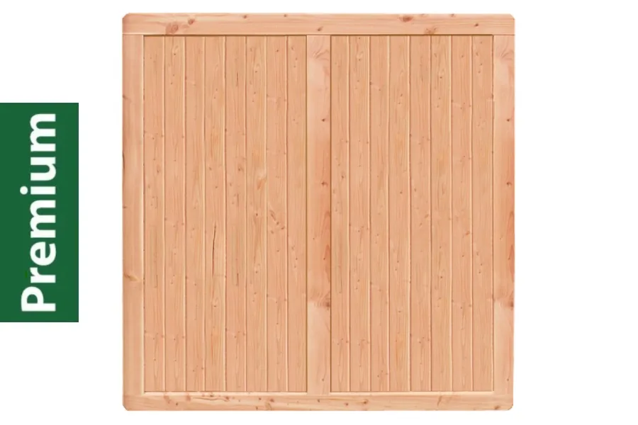 Premium Douglasie Sichtschutzzaun Holz, 178,5 cm (B) x 178,5 cm (H), Senkrechtfüllung mit Mittelsträbe - natur