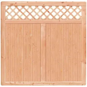 Premium Douglasie Sichtschutzzaun Holz, 178,5 cm (B) x 178,5 cm (H), Senkrechtfüllung mit Mittelsträbe und waagerechtem Gittereinsatz - natur