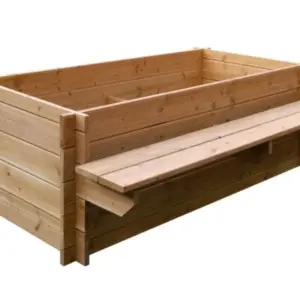 Hochbeet mit Sitzbank, Douglasie natur, 200 cm (B) x 130 cm (T) x 65 cm (H)