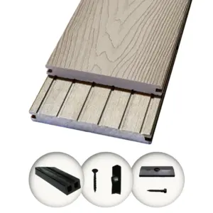 Woodstore24 WoodoMalta Komplettset 2,4 m - Grau - Terrassendiele - Massivdiele - Rutsch- & Wetterfest - Breite: 146 mm, Stärke: 18 mm - 5 m²