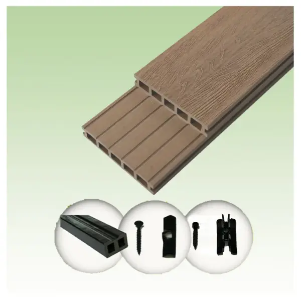 Woodstore24 WoodoMykonos Komplettset 2,4 m - Braun - Terrassendiele - 5-Kammer System - Rutsch- & Wetterfest - Breite: 145 mm, Stärke: 25 mm - 5 m²