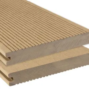 BPC Massivdiele WoodoAthen, 19 x 140 mm, beidseitig begehbar, geriffelt / glatt, sandfarbend, in der Länge 4 m - NEU