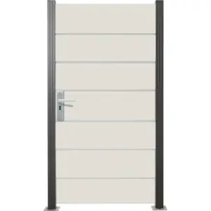 Glas Sichtschutz, Glaszaun Tür Creme weiß Streifen Dekor 82 Höhe 180 cm, Breite 98,7 cm (mit Beschlag)
