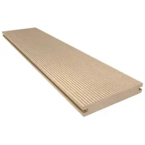 Resysta Terrassendiele, massiv, einseitig geriffelt / einseitig glatt mit Nut, 140 mm (B) x 20 mm (S) in 3 m Länge