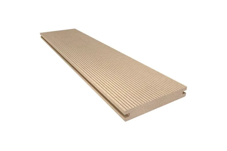 Resysta Terrassendiele, massiv, einseitig geriffelt / einseitig glatt mit Nut, 140 mm (B) x 20 mm (S) in 3 m Länge