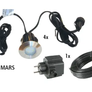 Komplettset Einbauleuchte MARS - 4er Set = 4 x Mars + Kabel 10 m + Trafo