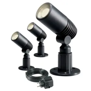 Komplettset Außenstrahler MATAR - 3er Set = 3 x Matar Kunststoff anthrazit + Hauptkabel 10 m (4 Anschlüsse) + Trafo