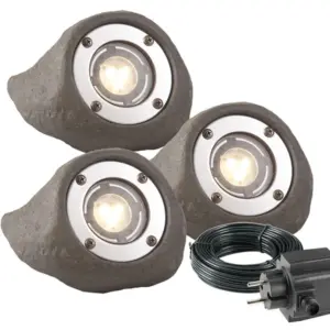 Komplettset Außenstrahler Nuki, - 3er-Set, mit Trafo 10,5 W und Hauptkabel