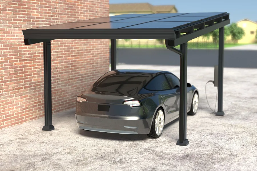 Carport Bausatz, Aluminium mit Solardach für 1 PKW, Modulleistung 440 W, 9 Module pro Carport, Caportmaße 5200 x 3540 x 3000 mm, beidseitig Glasmodule 440 W / Modul mit Alurahmen