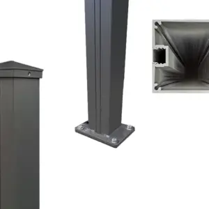 Verstärkter Aluminium Pfosten für Montage von Gartentoren und Gartentüren, 3,5 mm Materialstärke, 100 x 100 mm, 2,00 m Länge, inkl. Pfostenträger, Pfostenkappe, Abdeckleiste und Stopper - in anthrazit