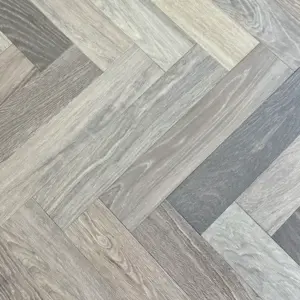 Eiche Parkett, Fischgrät, geräuchert, grau geölt 14 (S) x 90 (B) x 450 mm (L), Sortierung natur (1,62 m² / Paket)
