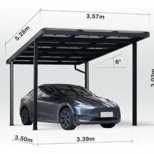Carport Singular, Aluminium mit Solardach für 1 PKW, beidseitig Glasmodule, Modulleistung 440 W, 9 Module pro Carport, Caportmaße 3571 mm (B) x 3040 mm (H) x 5268 mm (T)
