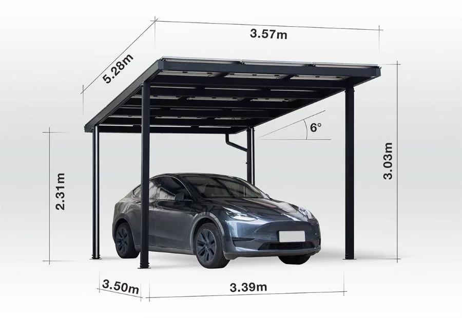 Carport Singular, Aluminium mit Solardach für 1 PKW, beidseitig Glasmodule, Modulleistung 440 W, 9 Module pro Carport, Caportmaße 3571 mm (B) x 3040 mm (H) x 5268 mm (T)