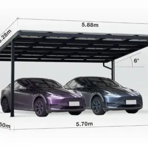 Carport Singular, Aluminium mit Solardach für 2 PKW, beidseitig Glasmodule, Modulleistung 440 W, 15 Module pro Carport, Caportmaße 5878 mm (B) x 3035 mm (H) x 5272 mm (T)