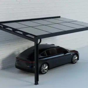 Carport Modular mit Wandanschluß, Aluminium mit Solardach für 1 PKW, beidseitig Glasmodule, Modulleistung 440 W, 10 Module pro Carport, Caportmaße 2650 mm (B) x 5070 mm (T) x 3090 mm (H)