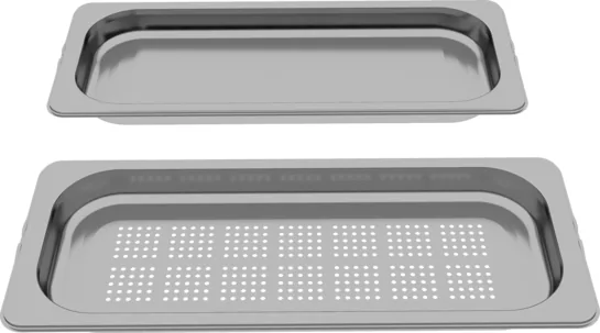 BOSCH 2 Dampfbehälter(gelocht/ungelocht) aus Edelstahl, 35 × 454 × 187 mm