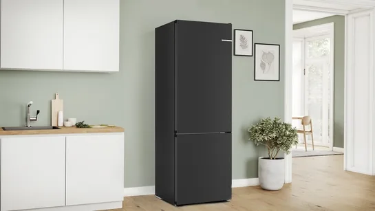 BOSCH Serie 4 Freistehende Kühl-Gefrier-Kombination mit Gefrierbereich unten 203 x 70 cm Gebürsteter schwarzer Stahl AntiFingerprint KGN492XCF