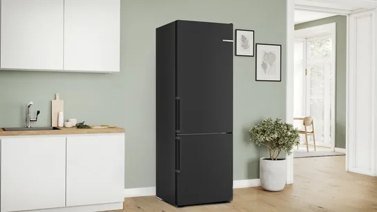 BOSCH Serie 4 Freistehende Kühl-Gefrier-Kombination mit Gefrierbereich unten 203 x 70 cm Gebürsteter schwarzer Stahl AntiFingerprint KGN49VXCT