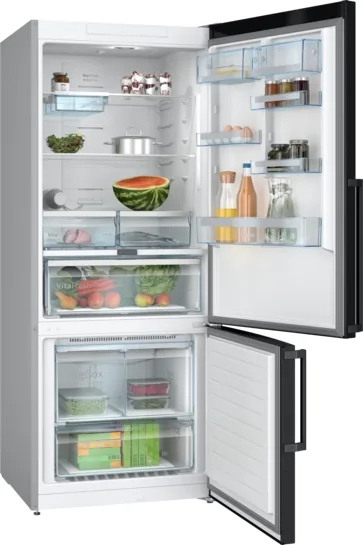 BOSCH Serie 6 Freistehende Kühl-Gefrier-Kombination mit Gefrierbereich unten, Schwarz – 186 × 75 cm