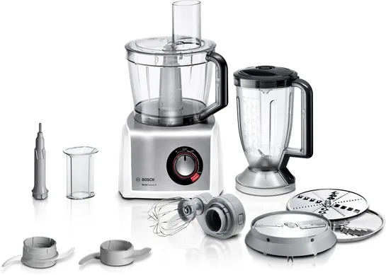 BOSCH Kompakt-Küchenmaschine MultiTalent 8 1250 W aus Edelstahl, Weiß