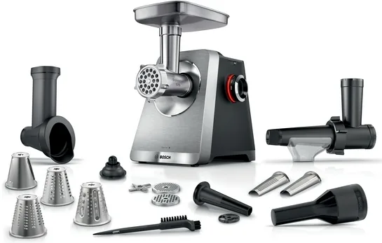 BOSCH Serie 8 Fleischwolf MultiPower 2500 W Gebürsteter Stahl MFWS860M