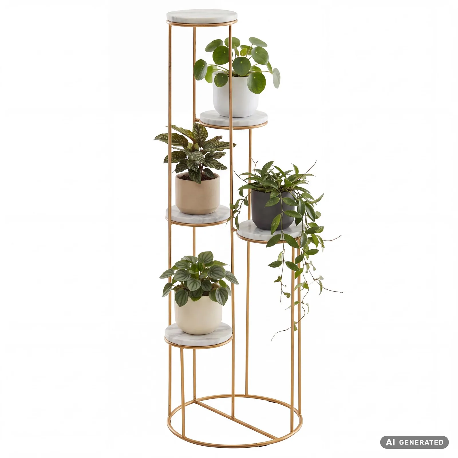 FineBuy Blumenständer Echter Marmor Weiß 3, Gold – 36,5 × 107,5 × 36,5 cm