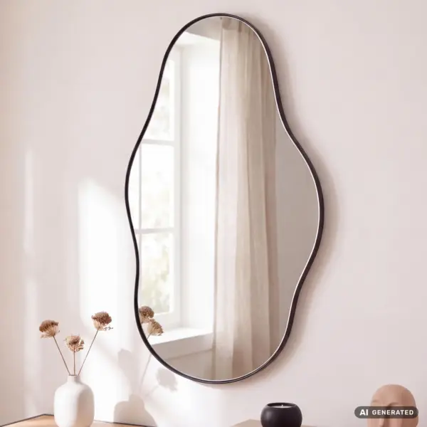 FineBuy Wandspiegel in organischer Form, Schwarz – 40 × 80 cm
