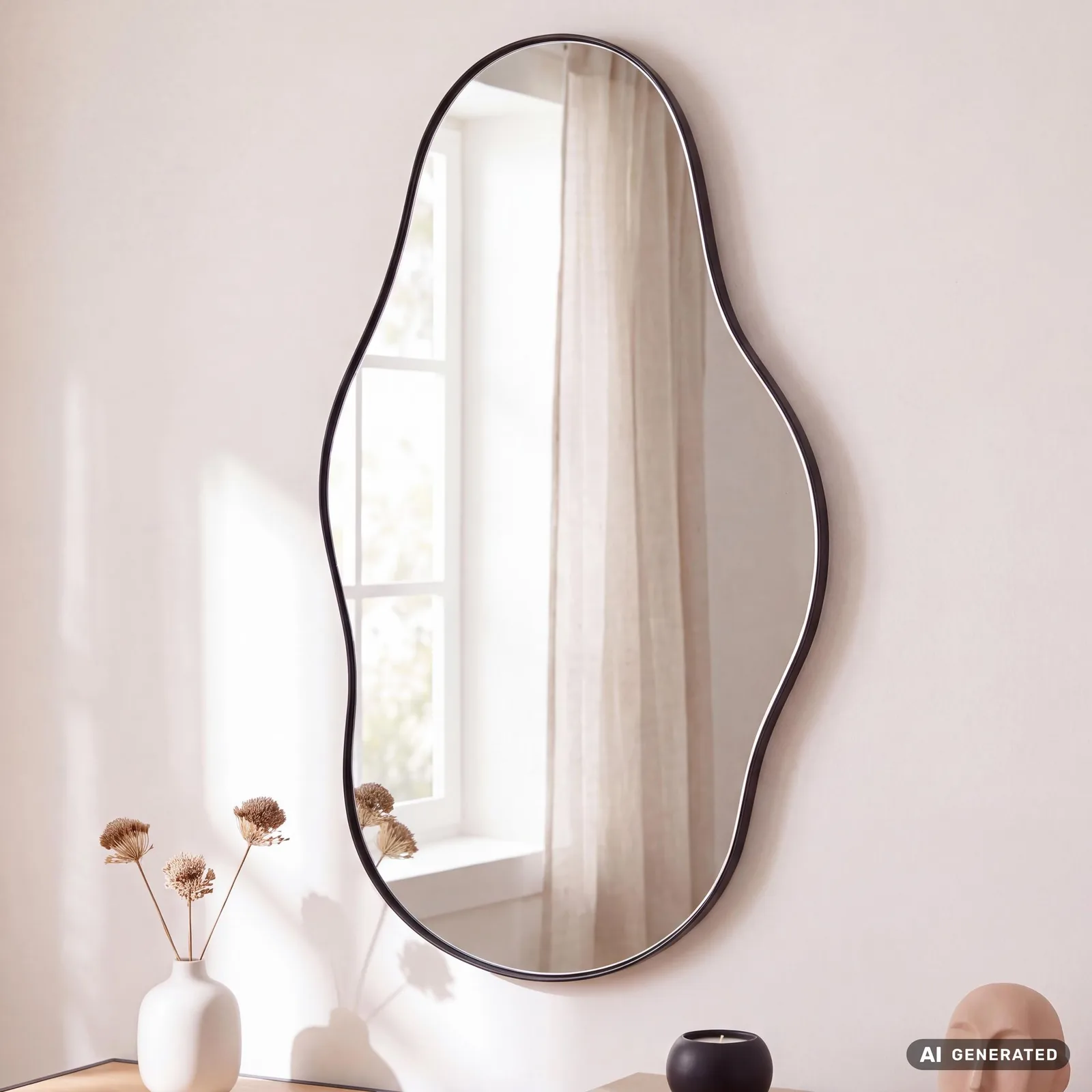 FineBuy Wandspiegel in organischer Form, Schwarz – 40 × 80 cm