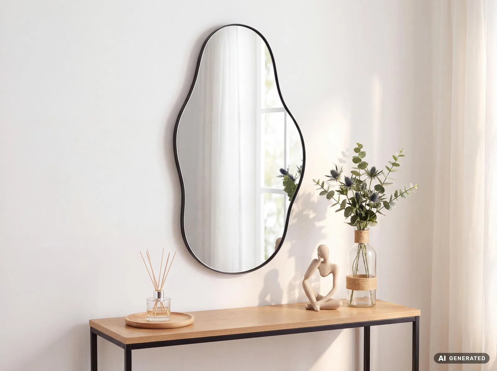 FineBuy Wandspiegel in organischer Form, Schwarz – 40 × 80 cm