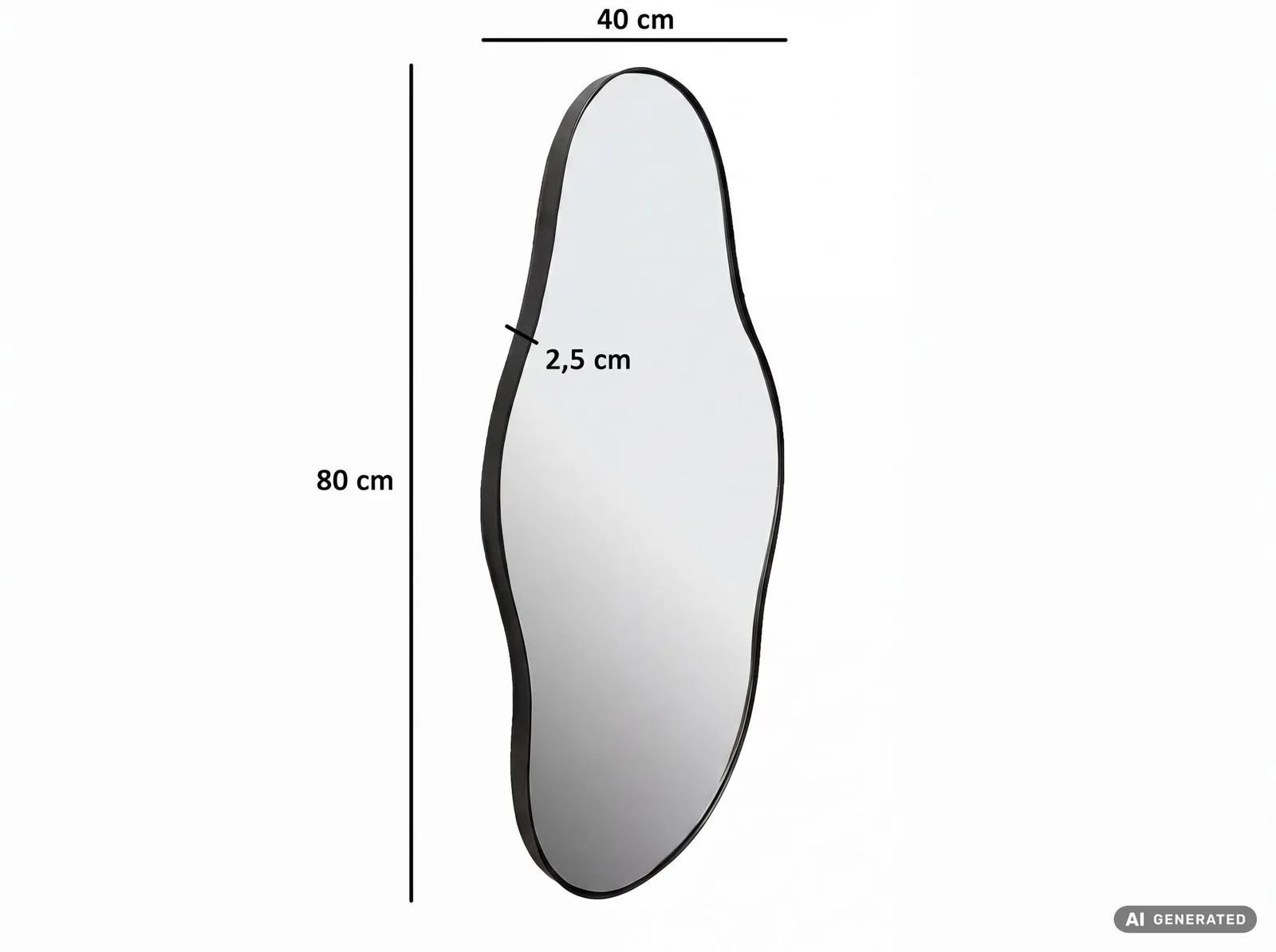 FineBuy Wandspiegel in organischer Form, Schwarz – 40 × 80 cm