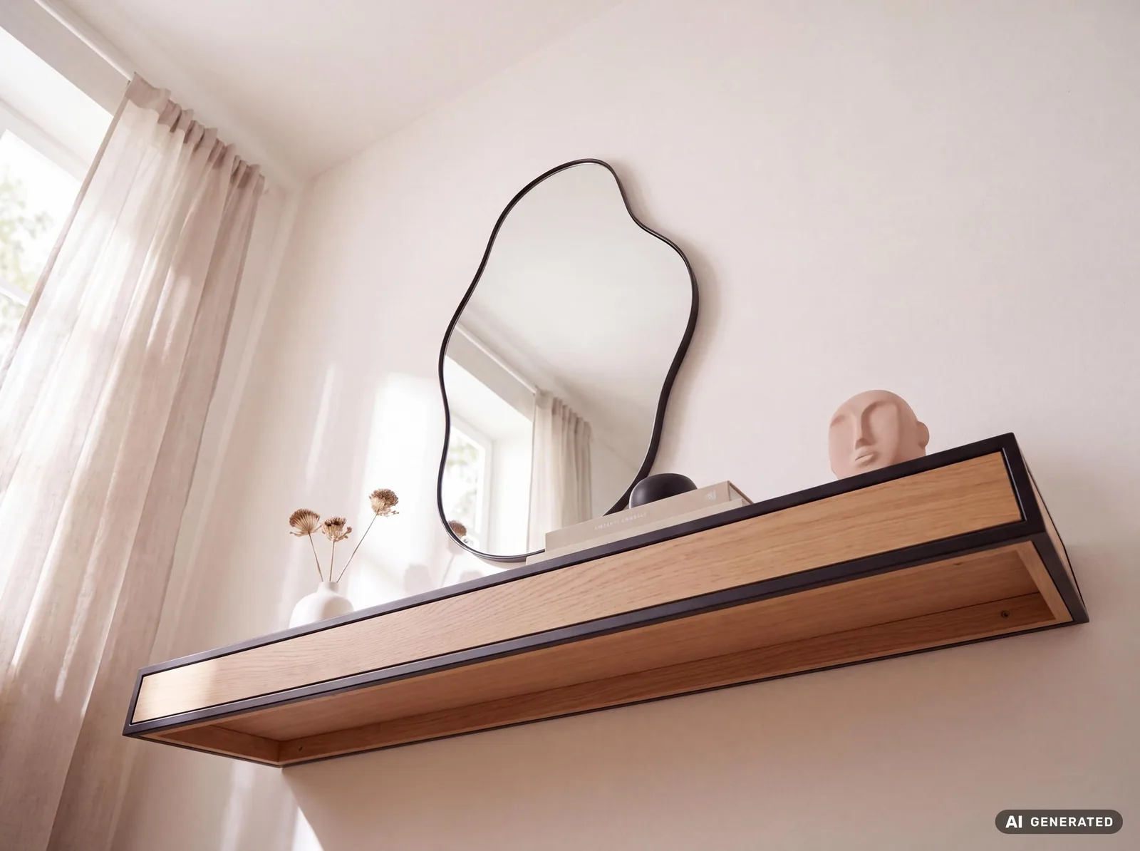 FineBuy Wandspiegel in organischer Form, Schwarz – 40 × 80 cm