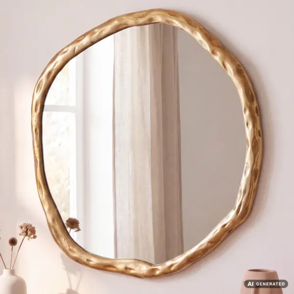 FineBuy Wandspiegel Asymmetrisch aus Aluminium, Gold – 60 × 60 cm
