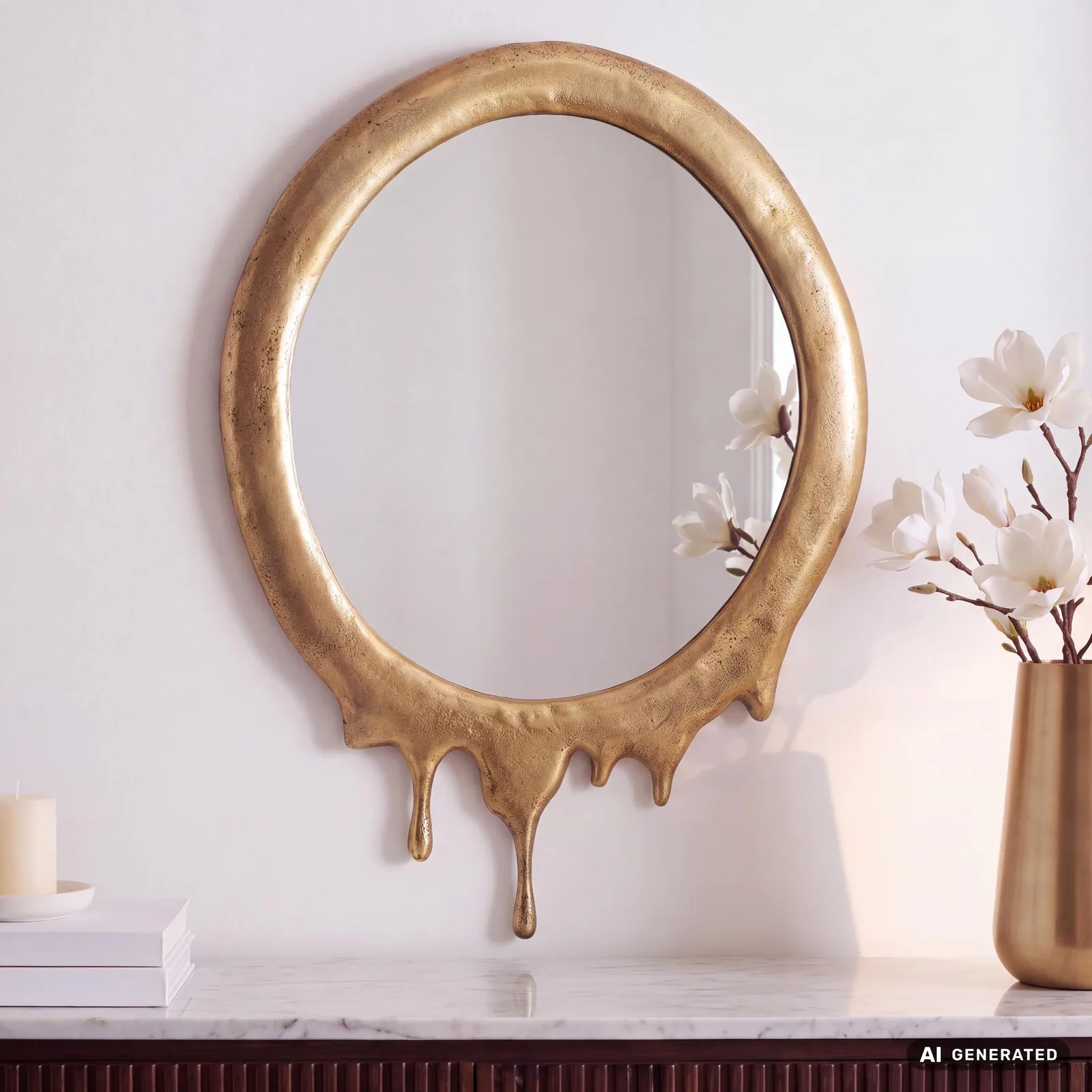 FineBuy Wandspiegel aus Aluminium, Gold – 50 × 71 cm