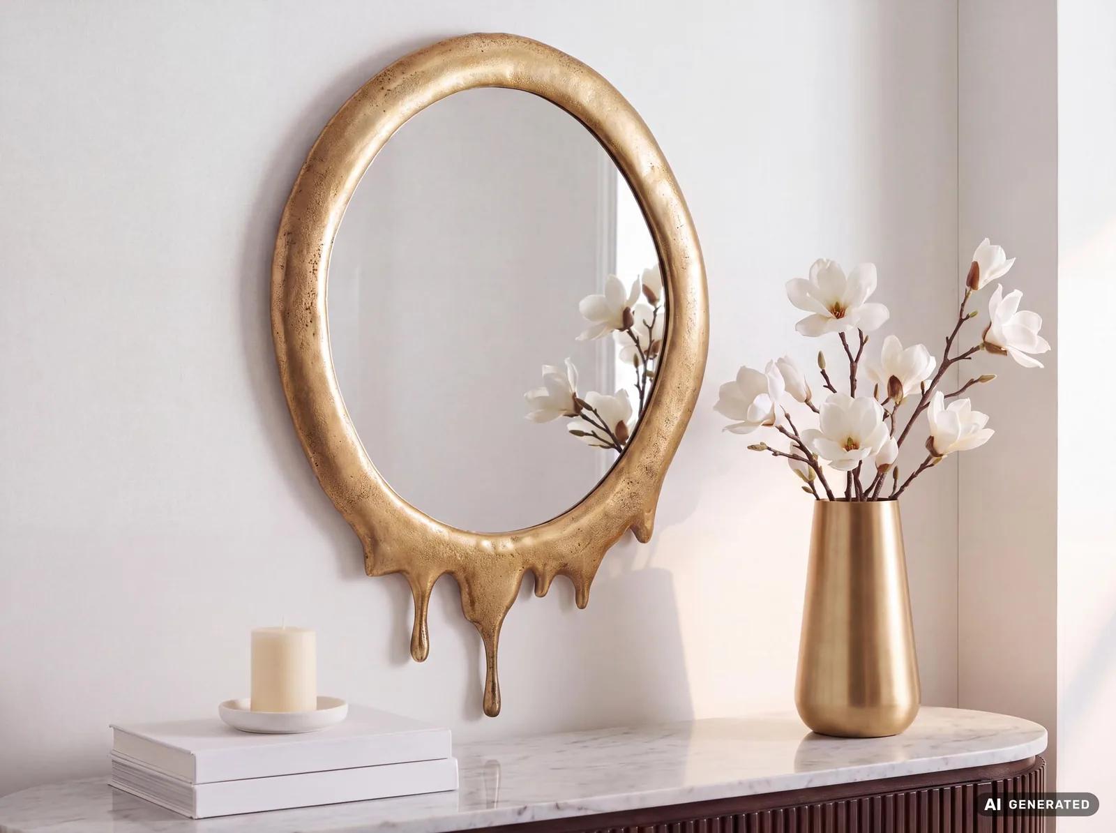 FineBuy Wandspiegel aus Aluminium, Gold – 50 × 71 cm
