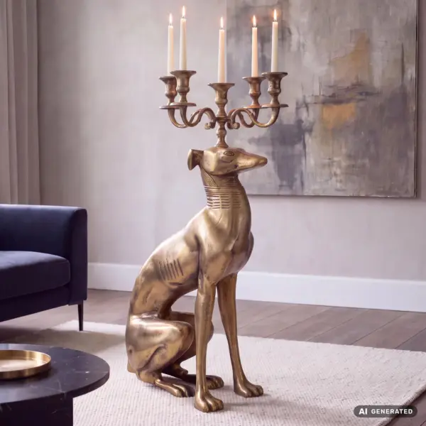 FineBuy Kerzenhalter Windhund aus Aluminium, Gold – 69 cm