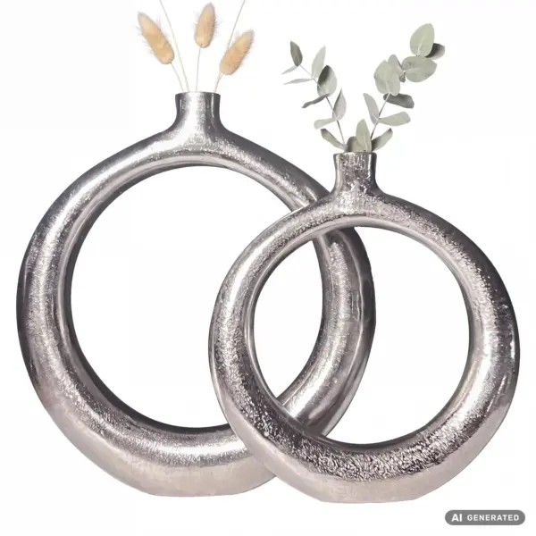 FineBuy Deko Vase 2er Set Aluminium Donut Blumenvase Modern, Dekovase Rund 2-teilig für Blumen, Alu Tischvase Wohndeko Tischdeko Handgefertigt