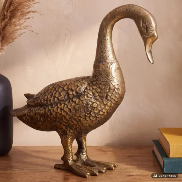 FineBuy Dekofigur Gans aus Aluminium, Gold – 46 cm