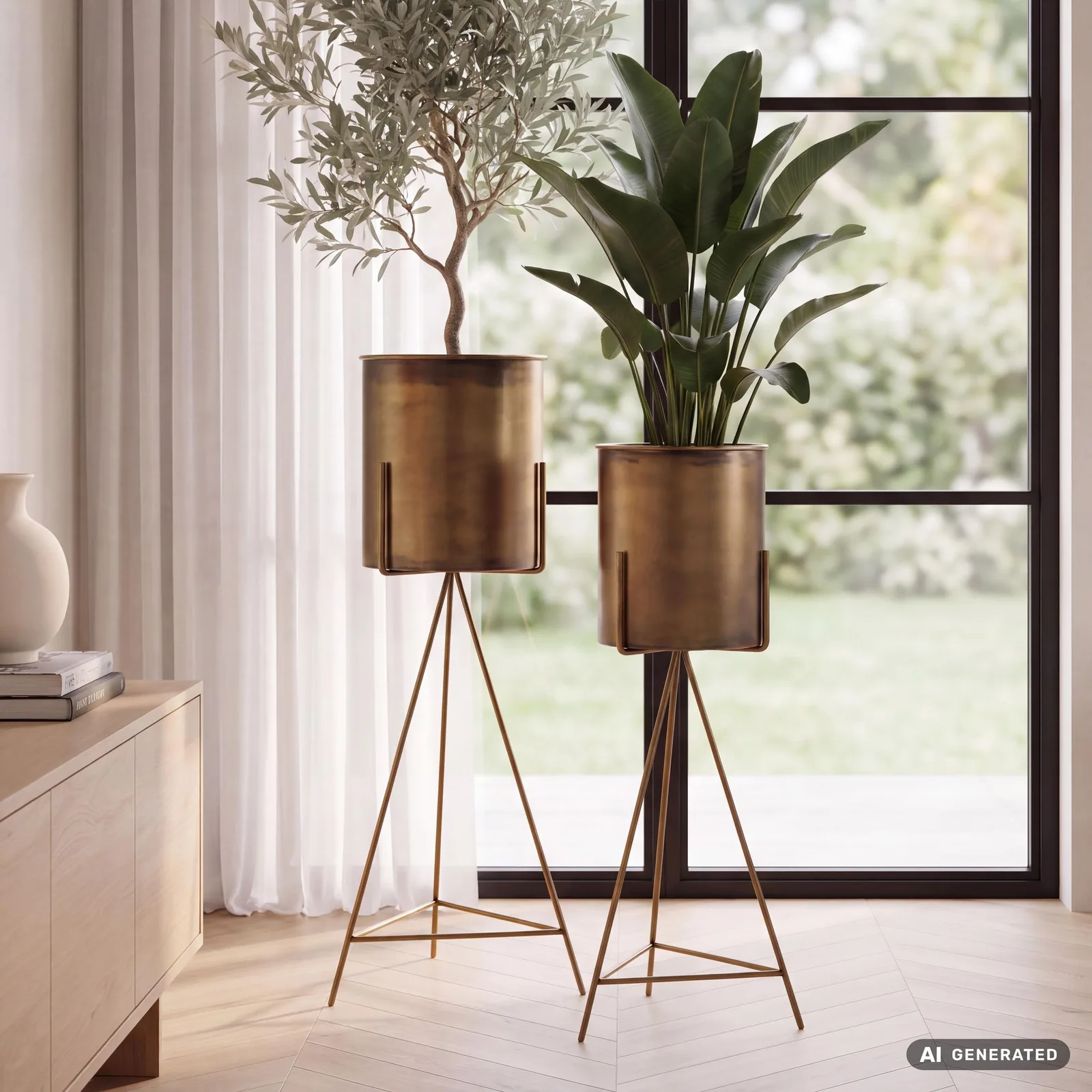 FineBuy Blumentopf 2er Set Metall Pflanzkübel, Gold