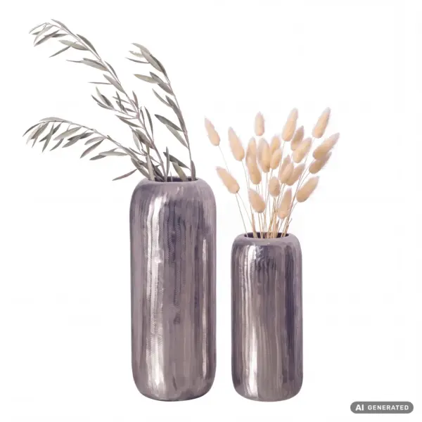 FineBuy Deko Vase 2er Set Aluminium Zylinder Blumenvase Modern, Dekovase Rund 2-teilig für Blumen, Alu Tischvase Wohndeko Metall Tischdeko Handgefertigt