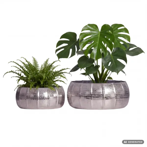 FineBuy Pflanzgefäß 2er Set Metall Deko Pflanzkübel aus Aluminium, Silber