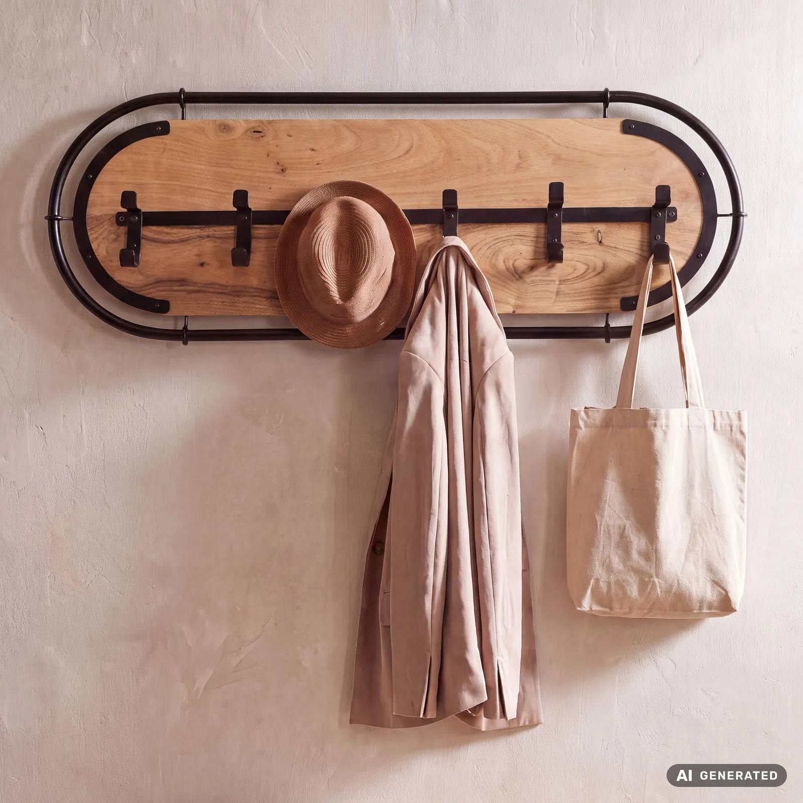 FineBuy Wandgarderobe Akazie Massivholz Modernes Garderobenpaneel Hängegarderobe mit Haken, Braun