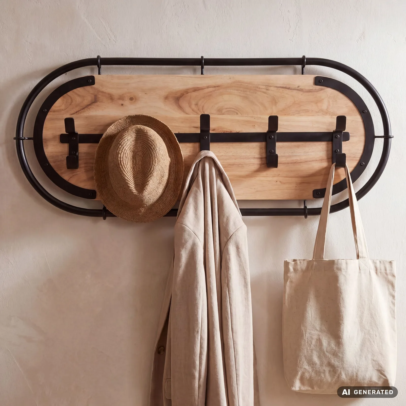 FineBuy Wandgarderobe Akazie Massivholz Modernes Garderobenpaneel Hängegarderobe mit Haken, Braun