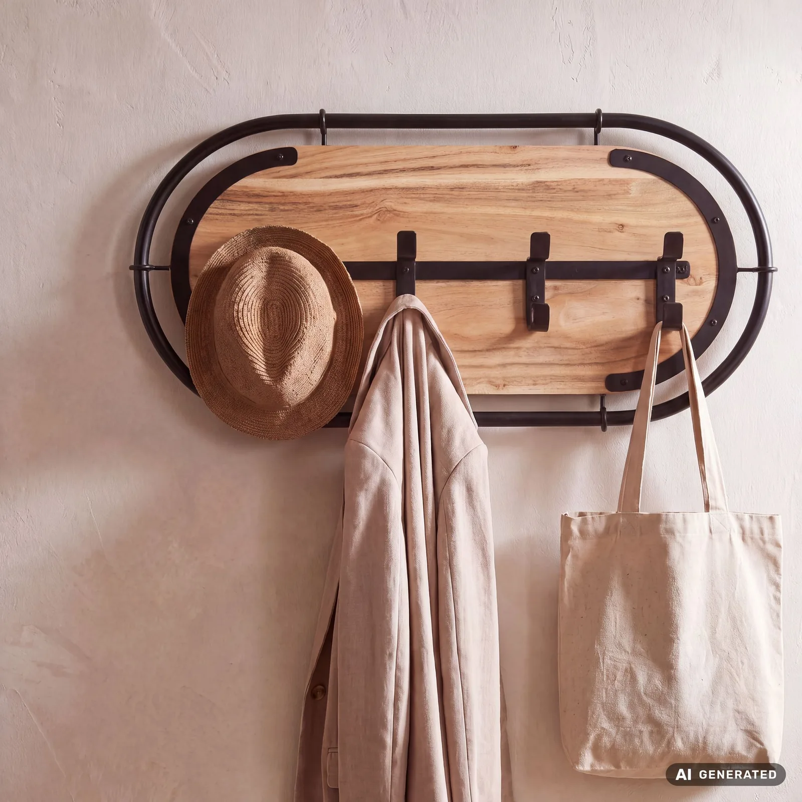 FineBuy Wandgarderobe Akazie Massivholz Modernes Garderobenpaneel Hängegarderobe mit Haken, Braun