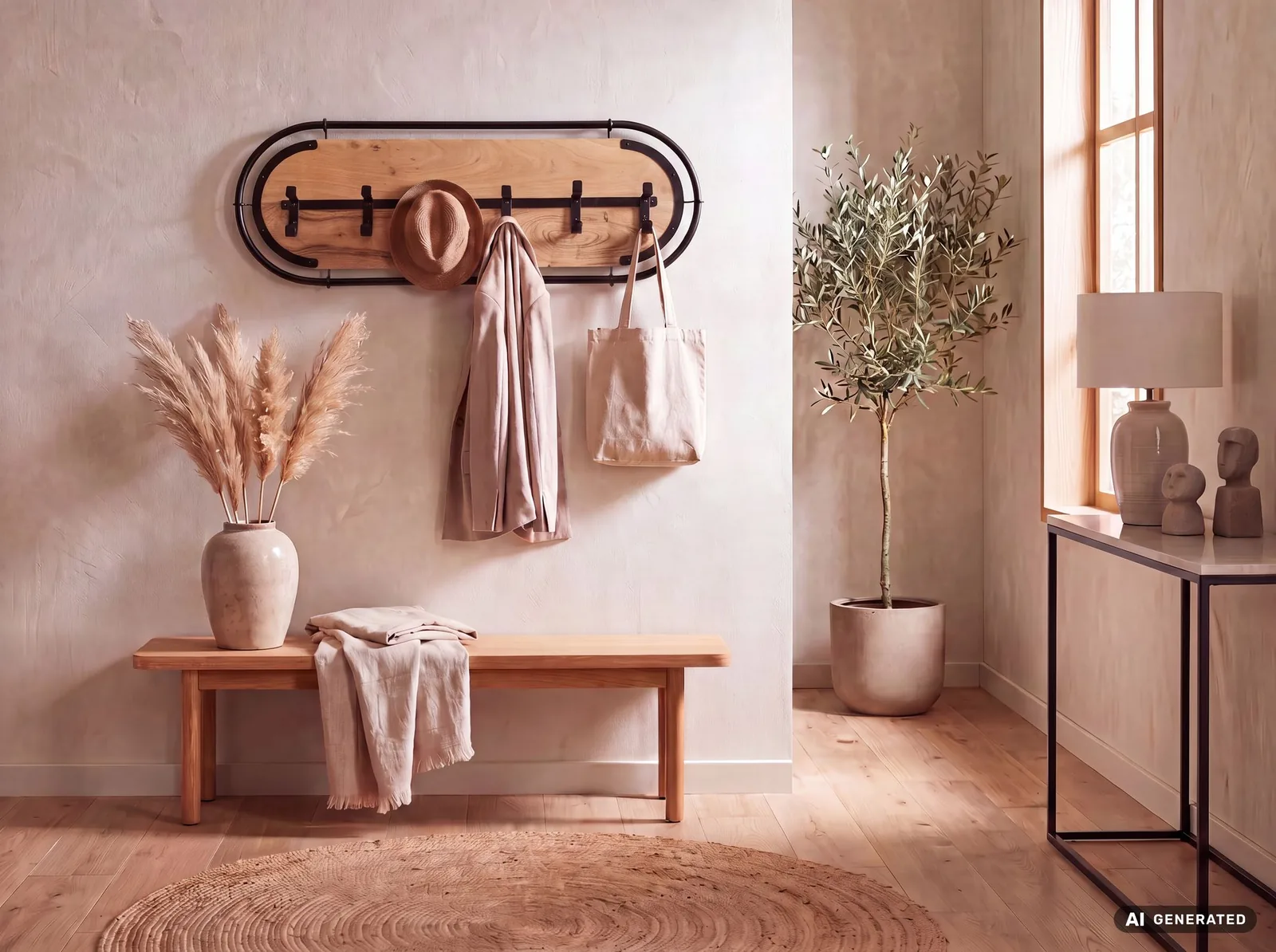 FineBuy Wandgarderobe Akazie Massivholz Modernes Garderobenpaneel Hängegarderobe mit Haken, Braun